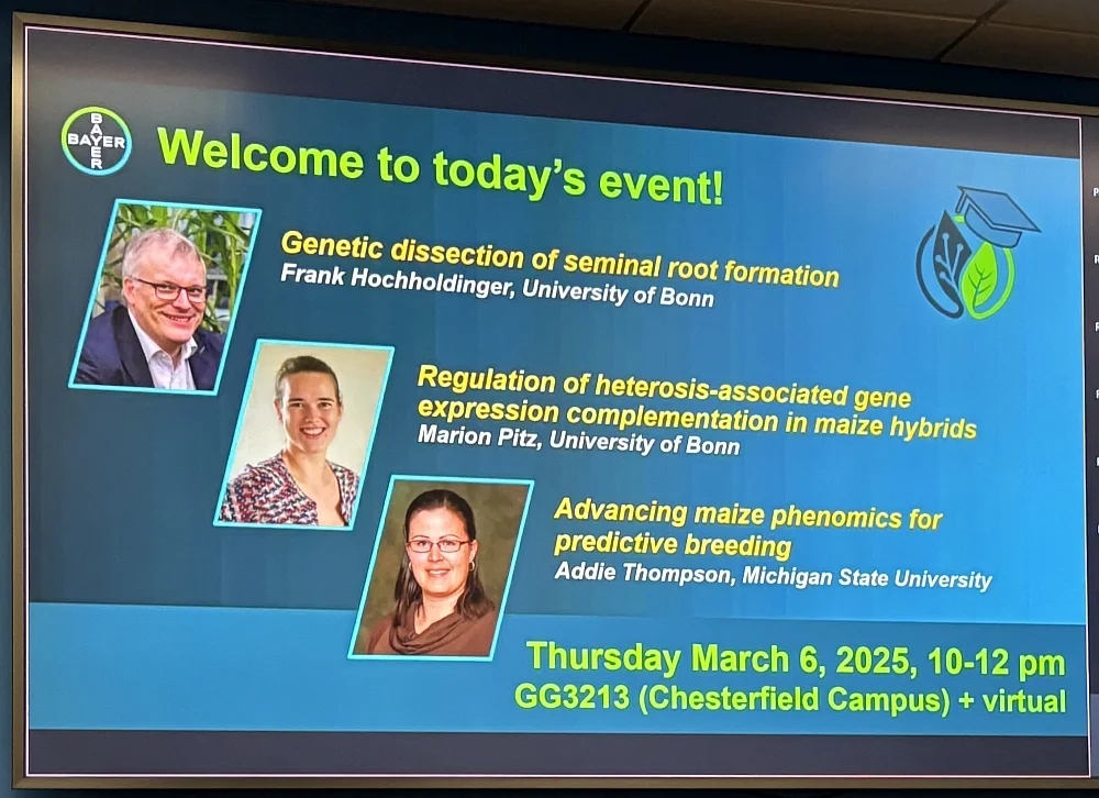 Marion Pitz and Frank Hochholdinger gave a presentation at Bayer, St. Louis