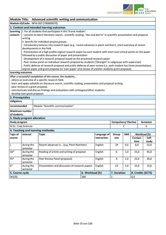 Advanced scientific writing and communication